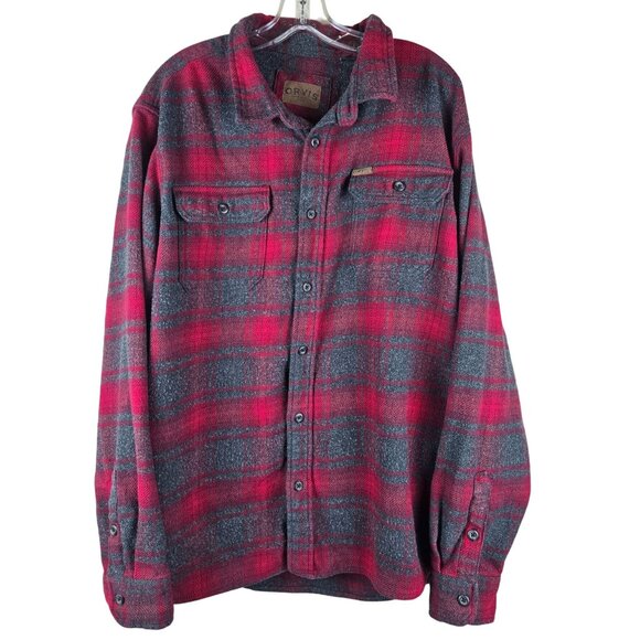 Orvis Red & Gray Plaid Flannel Button-Up Heavyweight Shacket XXL Gorpcore - Picture 1 of 6